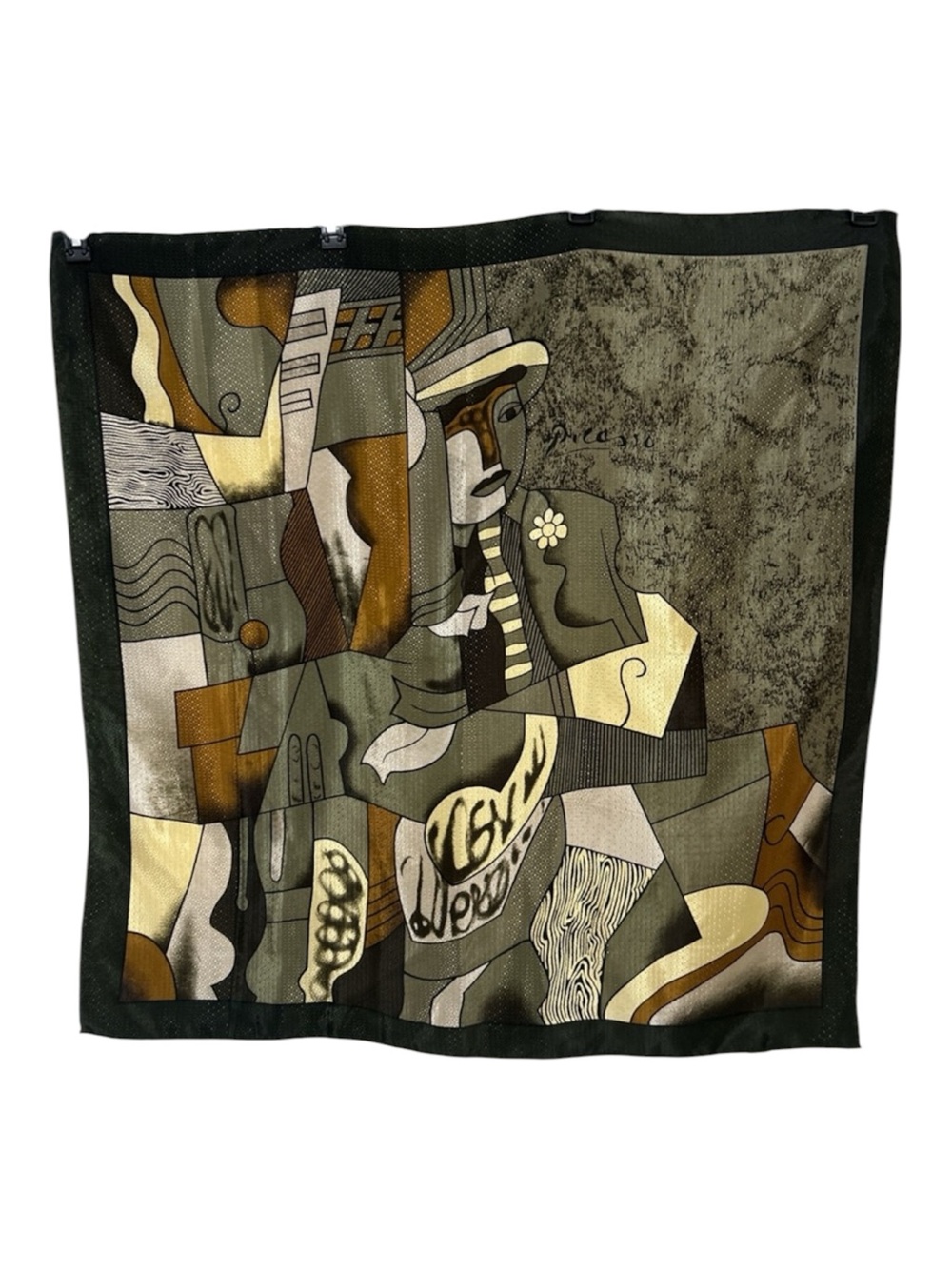 Cubist Art Print Square Scarf Olive Green Earth Tone Picasso Style Abstract